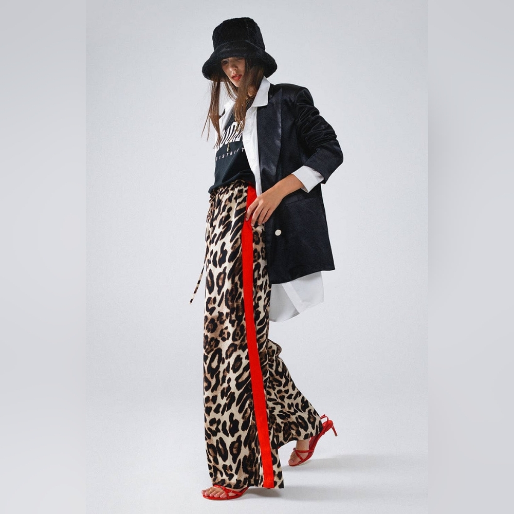 Leopard Straight Pants With Red Stripes - Picture 2 of 4